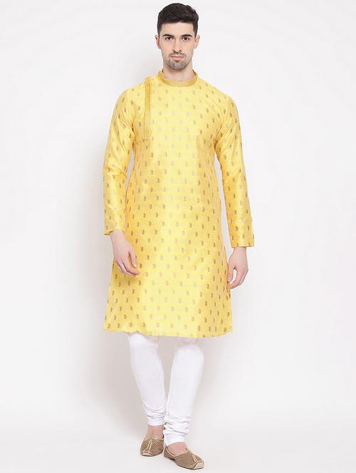 yellow jacquard long kurta - 16843324 - Very Small Image - 1