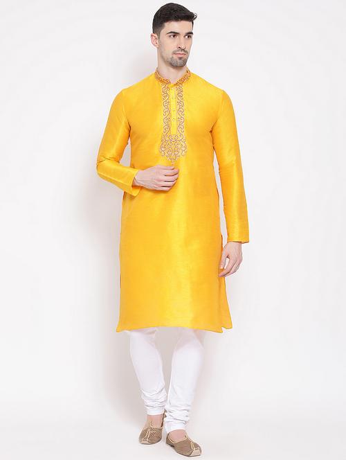 yellow solid long kurta - 16843340 - Very Small Image - 1