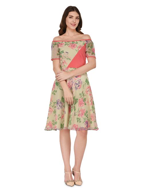 off shoulder floral flared dress - 16843406 - Very Small Image - 1