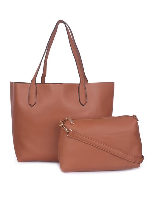 tan leatherette combo handbag - 16843523 - Very Small Image - 1