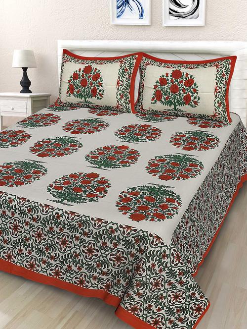 jaal with flower booty double bedsheet with matching pillow cover - 16843560 - Very Small Image - 1