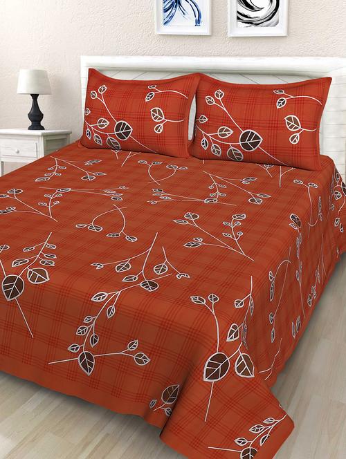 checks leaf printed double bedsheet with matching pillow cover - 16843567 - Very Small Image - 1