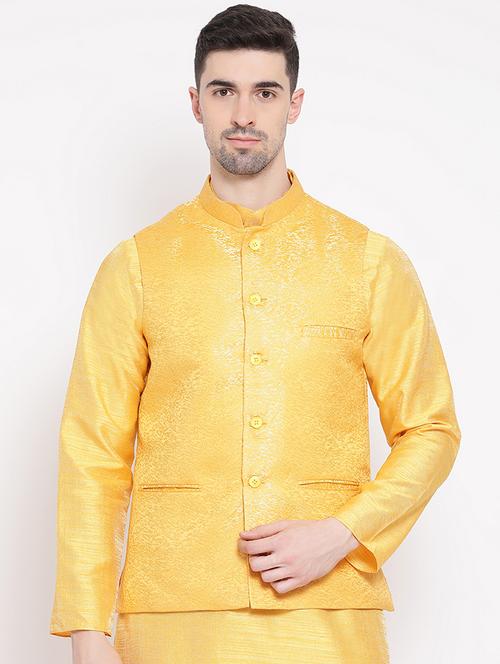 yellow solid nehru jacket - 16843874 - Very Small Image - 1