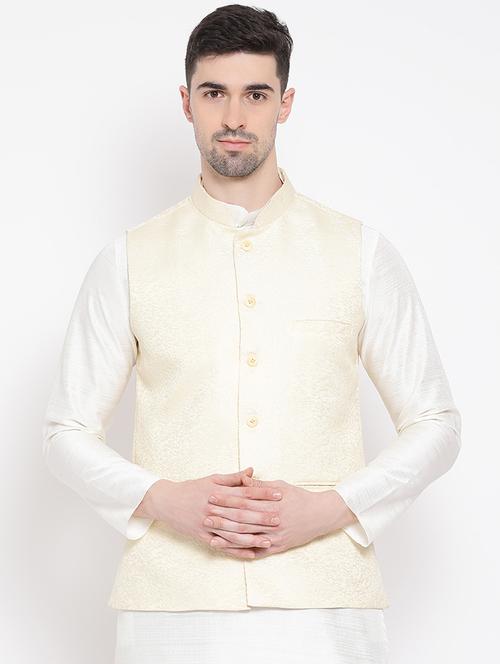 cream jacquard nehru jacket - 16843875 - Very Small Image - 1