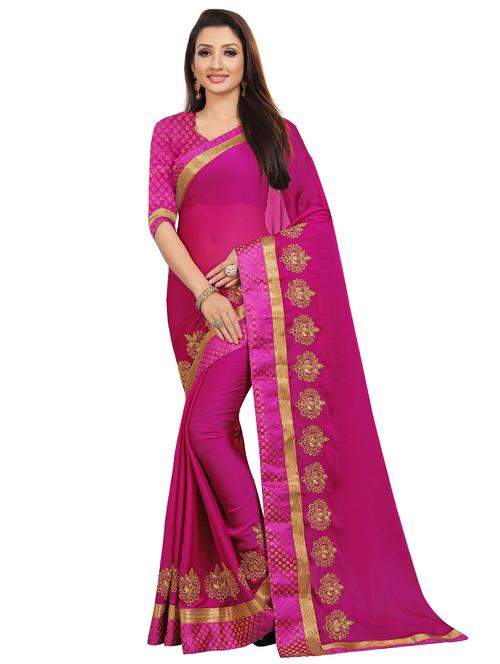 solid embroidered saree with blouse - 16844264 - Very Small Image - 1