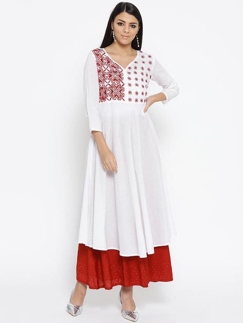 ada hand-embroidered white cotton a-line kurta with muqaish work - 16844299 - Very Small Image - 1