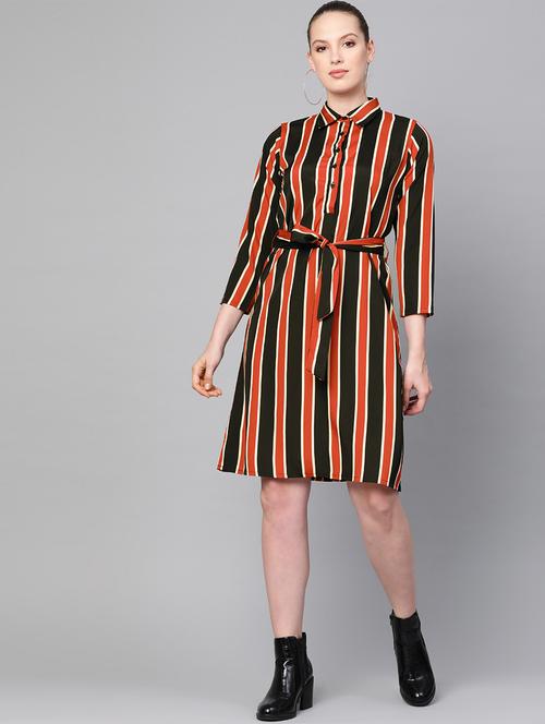 tie front striped a-line dress - 16844319 - Very Small Image - 1
