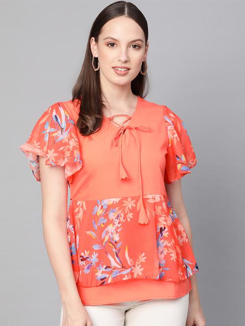 tie up neck floral top - 16844323 - Very Small Image - 1