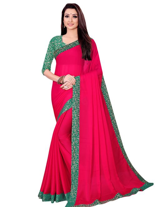 solid bordered saree with blouse - 16844997 - Very Small Image - 1