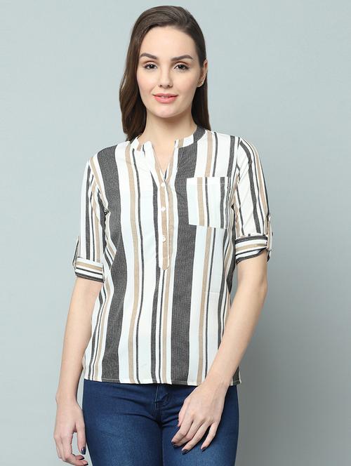 mandarin neck striped top - 16845448 - Very Small Image - 1