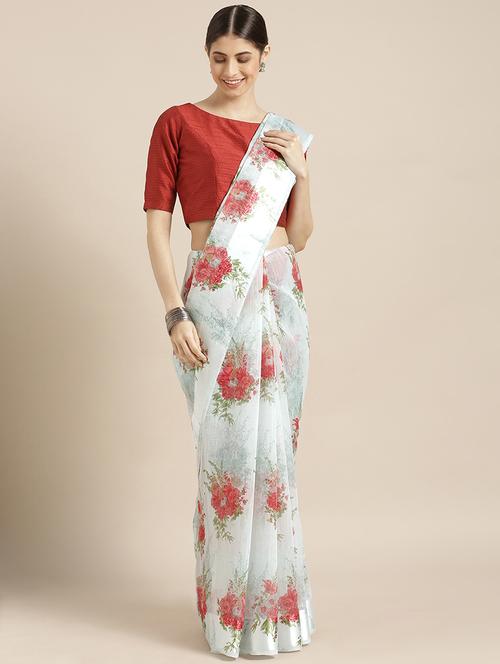 floral printed saree with blouse - 16846019 - Very Small Image - 1