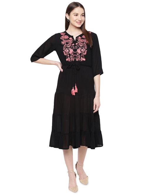 embroidered tiered flare ethnic dress - 16846142 - Very Small Image - 1