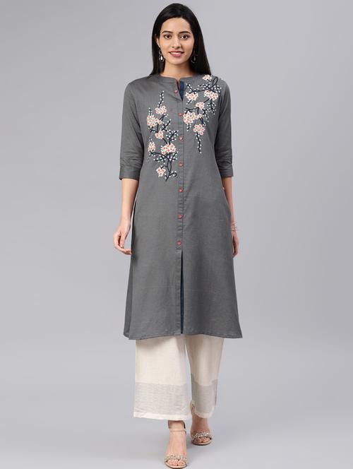 embroidered a-line kurta - 16846331 - Very Small Image - 1