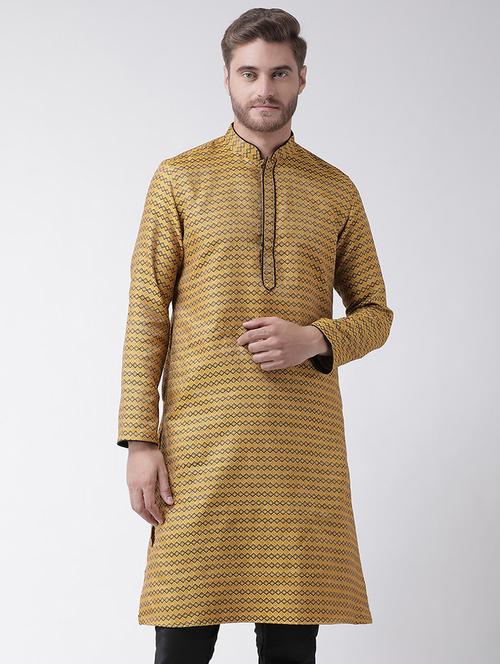 yellow jacquard long kurta - 16846564 - Very Small Image - 1