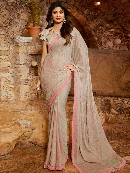 embroidered bordered saree with blouse - 16846622 - Very Small Image - 1