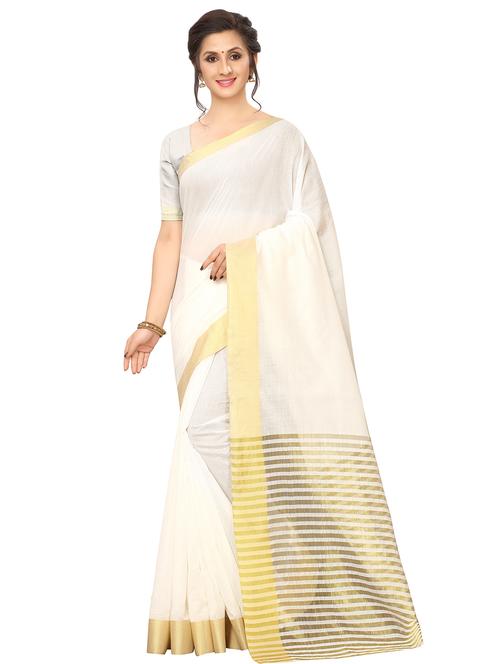 solid bordered woven saree with blouse - 16847034 - Very Small Image - 1