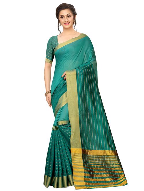 solid bordered woven saree with blouse - 16847035 - Very Small Image - 1