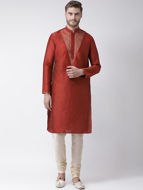 red brocade kurta pyjama set - 16847919 - Very Small Image - 1