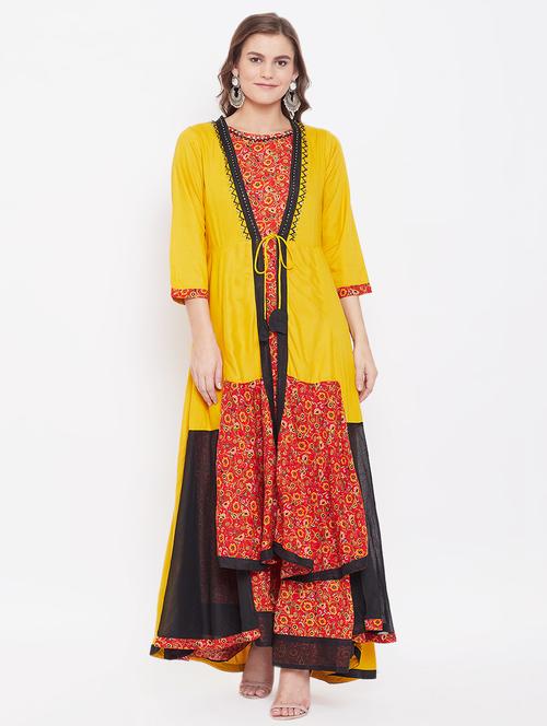 color block embroidered ethnic dress - 16848187 - Very Small Image - 1