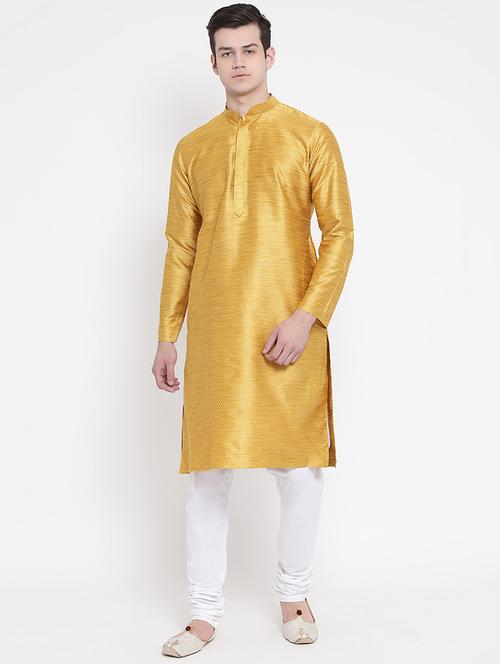 yellow jacquard long kurta - 16848370 - Very Small Image - 1