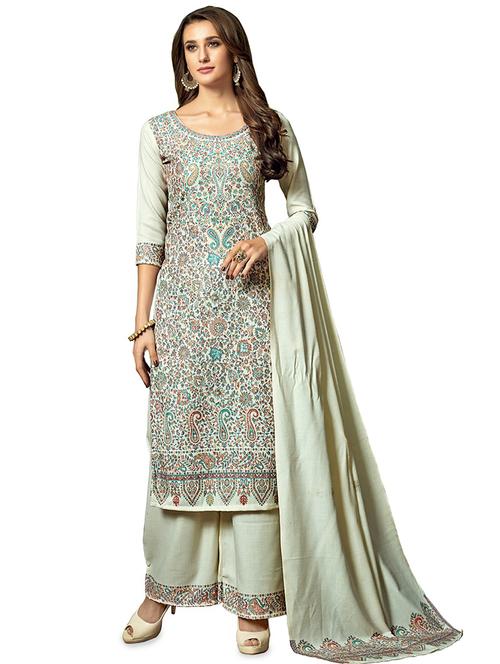 floral print woolen unstitched suit set - 16850139 - Very Small Image - 1