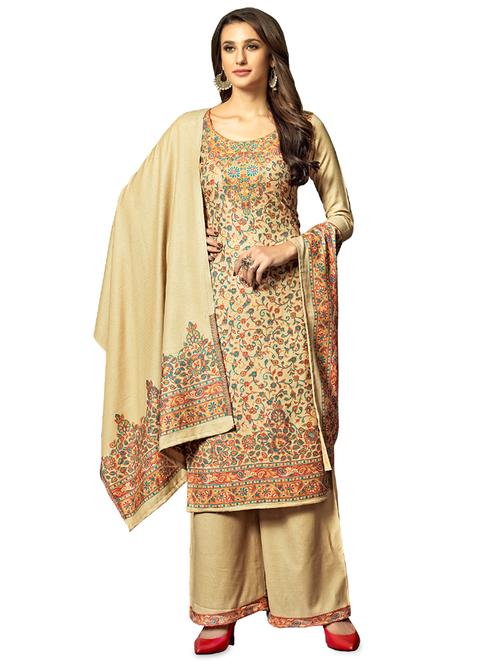 floral print woolen unstitched suit set - 16850141 - Very Small Image - 1