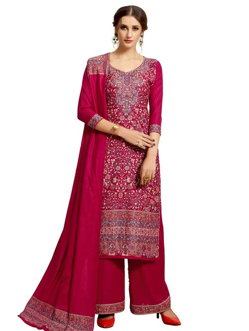 printed palazzo unstitched suit - 16850147 - Very Small Image - 1