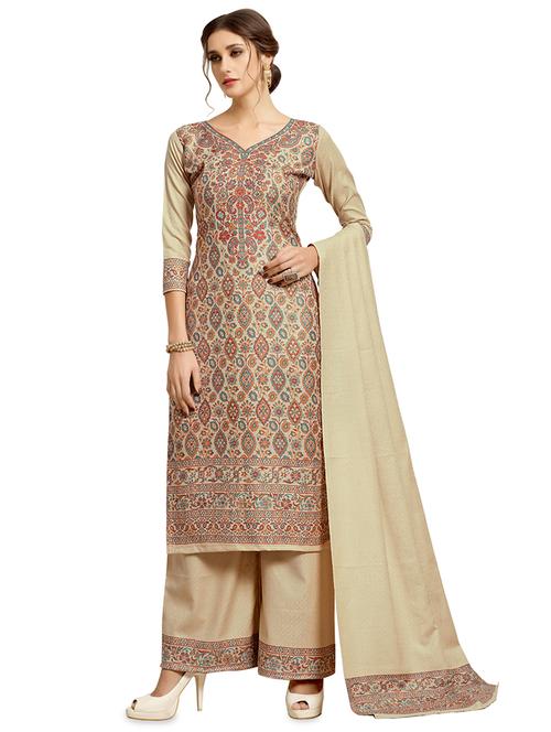 floral print woolen unstitched suit set - 16850148 - Very Small Image - 1