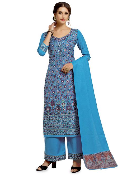 floral print woolen unstitched suit set - 16850156 - Very Small Image - 1