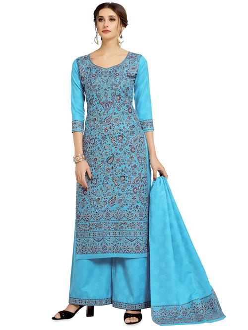 floral print woolen unstitched suit set - 16850158 - Very Small Image - 1