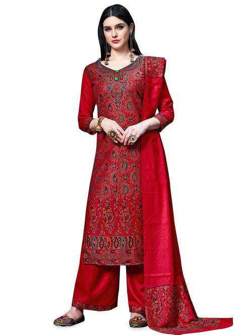 floral print woolen unstitched suit set - 16850160 - Very Small Image - 1