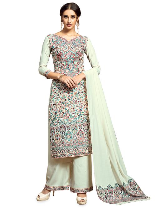 floral print woolen unstitched suit set - 16850167 - Very Small Image - 1