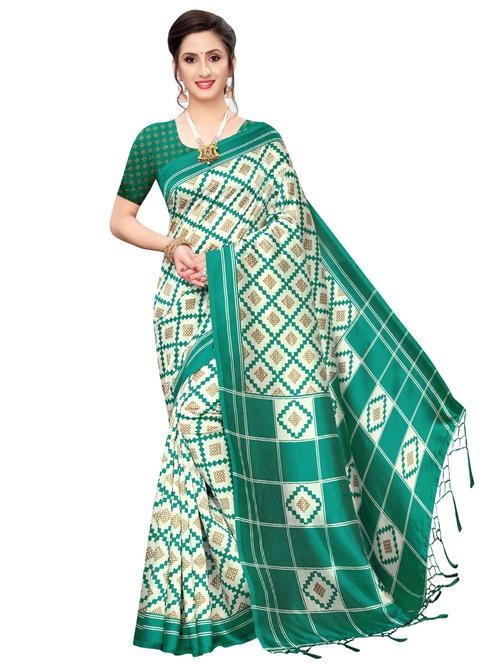 check printed saree with blouse - 16850287 - Very Small Image - 1