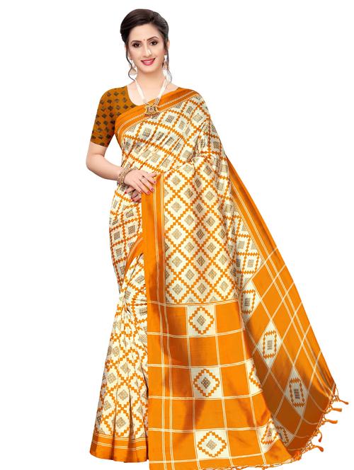 check printed saree with blouse - 16850289 - Very Small Image - 1
