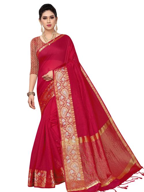 solid bordered saree with blouse - 16850400 - Very Small Image - 1