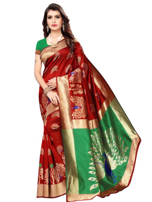conversational banarasi silk woven saree with blouse - 16850418 - Very Small Image - 1