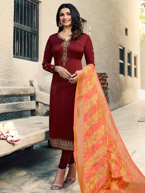 embroidered semi-stitched suit - 16850570 - Very Small Image - 1