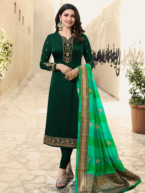 embroidered semi-stitched suit - 16850572 - Very Small Image - 1