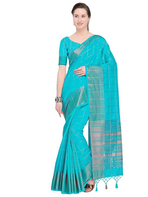 checkered woven saree with blouse - 16851006 - Very Small Image - 1