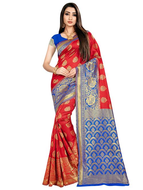 self design banarasi saree with blouse - 16851090 - Very Small Image - 1