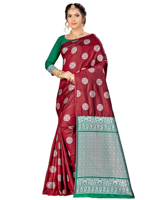 self design banarasi saree with blouse - 16851091 - Very Small Image - 1