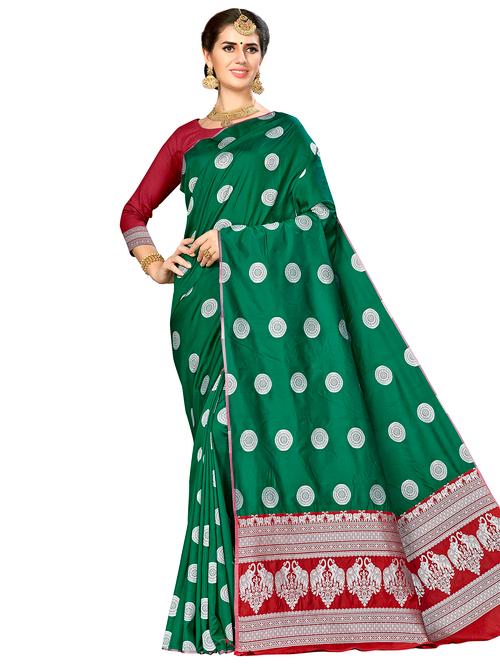 self design banarasi saree with blouse - 16851112 - Very Small Image - 1