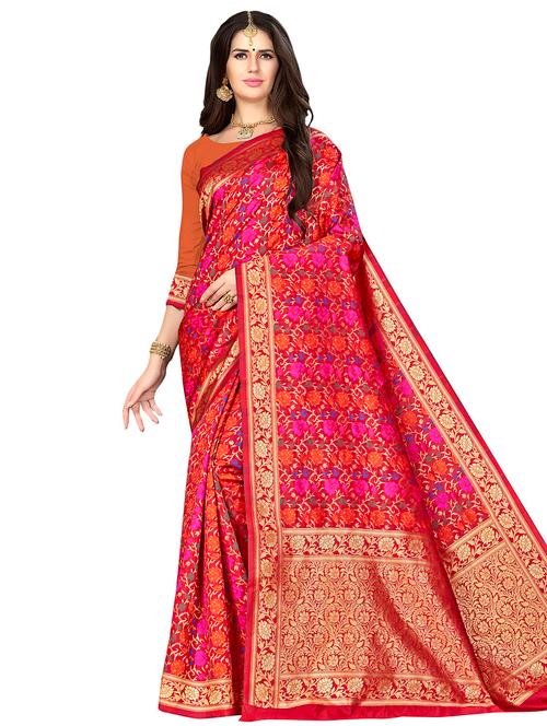 self design banarasi saree with blouse - 16851126 - Very Small Image - 1