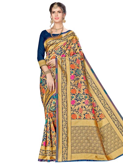 self design banarasi saree with blouse - 16851128 - Very Small Image - 1