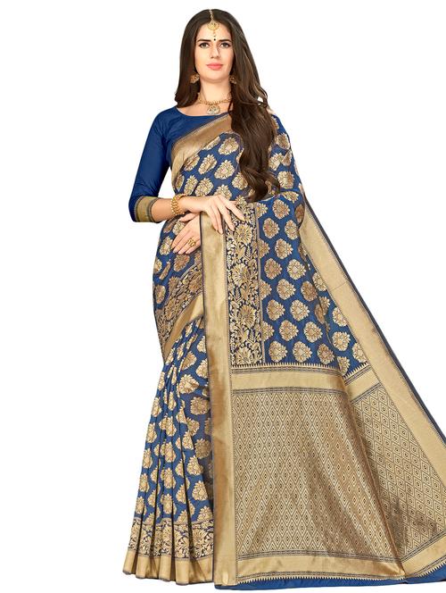 self design banarasi saree with blouse - 16851160 - Very Small Image - 1