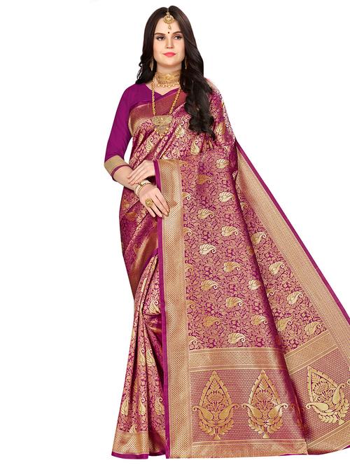 self design banarasi saree with blouse - 16851174 - Very Small Image - 1