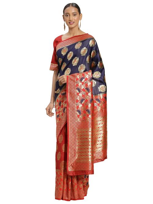 self design banarasi saree with blouse - 16851175 - Very Small Image - 1