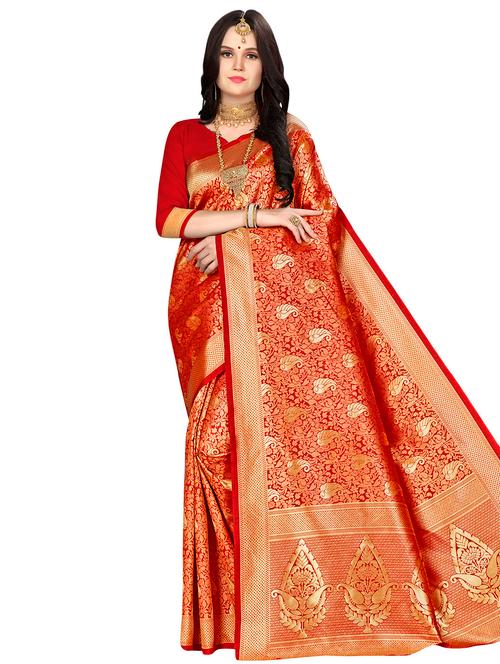 self design banarasi saree with blouse - 16851177 - Very Small Image - 1