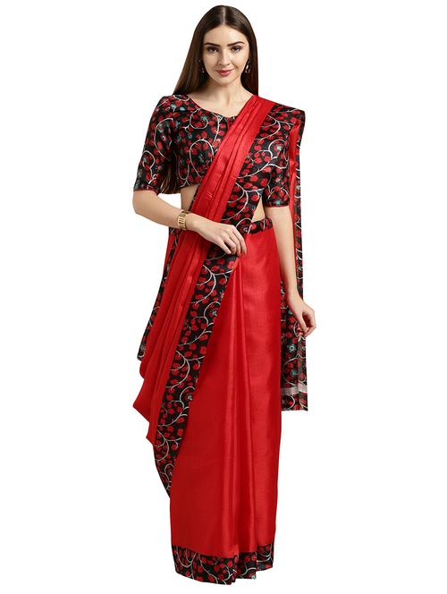 solid bordered saree with blouse - 16851205 - Very Small Image - 1