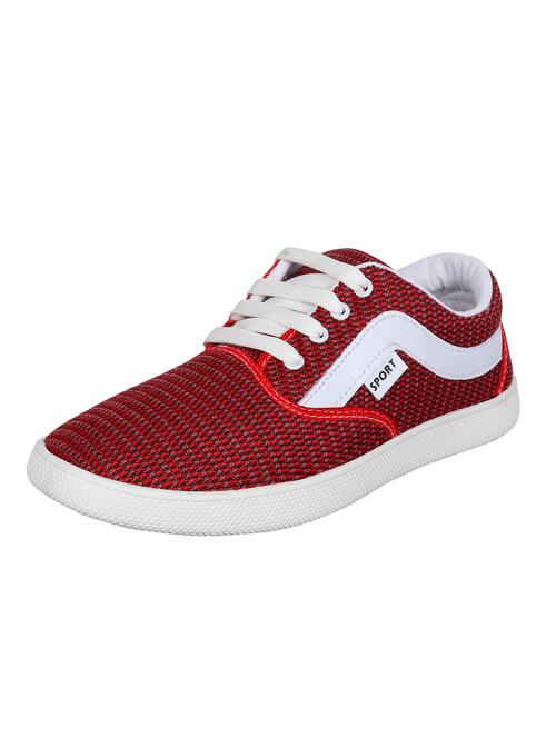 maroon fabric lace up sneakers - 16852179 - Very Small Image - 1